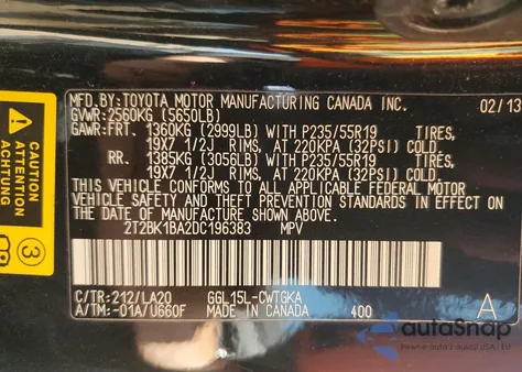 2013 Lexus Rx 350 Base from USA, damaged, VIN 2T2BK1BA2DC196383